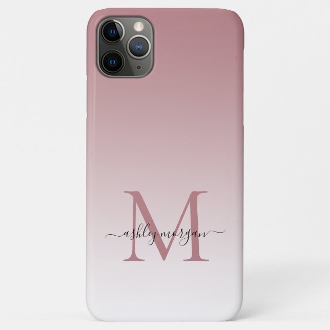 Funda De Case-Mate Para iPhone Elegante Monograma Script Nombre Dusty Rosa Ombre (Reverso)