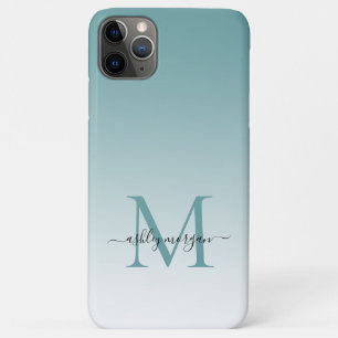 Funda Para iPhone 11 Pro Max Elegante Monograma Script Nombre Dusty Turquoise O
