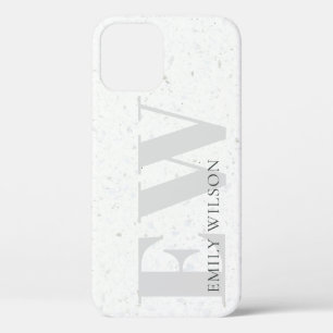 Funda Para iPhone 12 Elegante Monograma simple Terrazzo Stone Gray Name