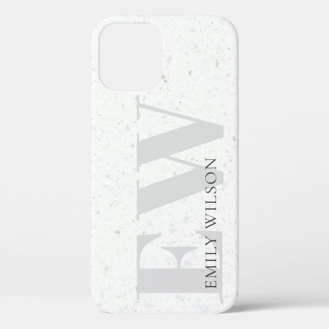 Funda De Case-Mate Para iPhone Elegante Monograma simple Terrazzo Stone Gray Name (Reverso )