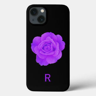 Funda Para iPhone 13 Elegante Monograma violeta morado Rosa floral oscu