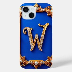 Funda Para iPhone 15 Elegante Monograma W Dorado Decorado Con Perlas 