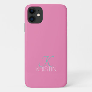Funda Para iPhone 11 Elegante Monograma y nombre de guión Verde azulado