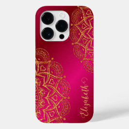 Funda Para iPhone 14 Pro De Case-Mate Elegante Monogramado Caliente Rosado y Oro Mandala