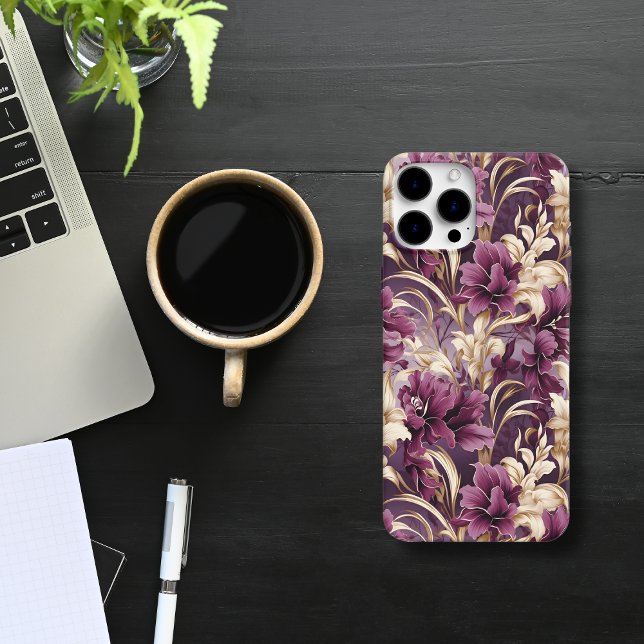 Funda De Case-Mate Para iPhone Elegante Morado y Orquídea Dorada (ELEGANT GOLDEN FLORAL ORCHIDS PHONE CASE)