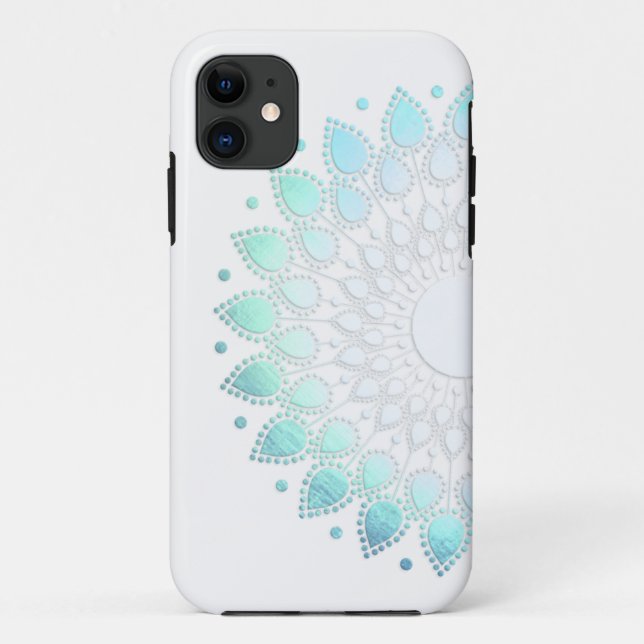 Funda De Case-Mate Para iPhone Elegante Moto de Flor Verde Azul Claro (Reverso)
