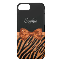 Elegante Naranja Zebra Imprimir FAUX Glitz Bow y n