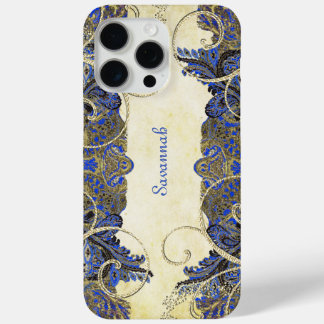 Funda Para iPhone 15 Pro Max Elegante Navy Gold Swirl Vintage Paisley Peacock