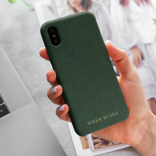 Funda Para iPhone 13 Pro Max Elegante nombre de cuero verde oscuro y tipografía