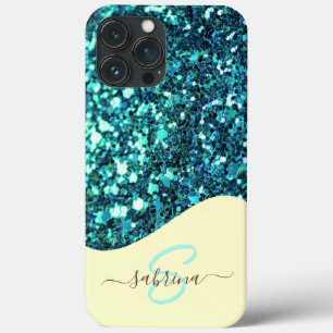 Funda Para iPhone 13 Pro Max Elegante nombre monogramado con brillo de goteo ve