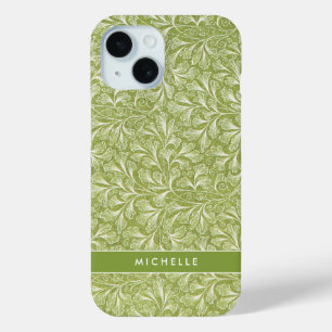 Funda Para iPhone 15 Elegante nombre personalizado Botánico Verde