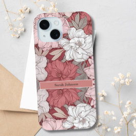 Funda Para iPhone 15 Elegante nombre personalizado de color rosa y flor