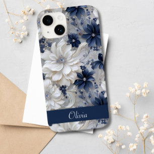 Funda Para iPhone 14 De Case-Mate Elegante nombre personalizado de Moda floral azul 