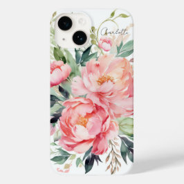 Funda Para iPhone 14 De Case-Mate Elegante nombre personalizado floral rosa acuarela
