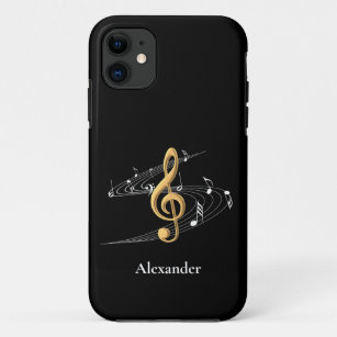 Funda Para iPhone 11 Elegante novela de música negra de oro personaliza