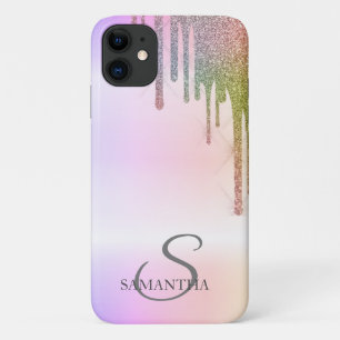 Funda Para iPhone 11 Elegante Ombre con Goteo de Brillo de Arcoíris