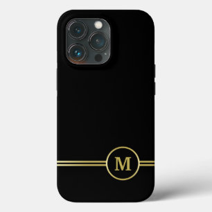 Funda Para iPhone 13 Pro Elegante oro Monograma personalizado sobre negro