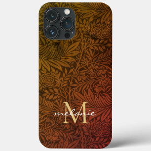 Funda Para iPhone 13 Pro Max Elegante óxido de naranja oro floral monograma en 