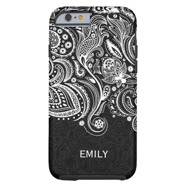 Funda De Case-Mate Para iPhone Elegante paisley floral blanca y negra 2 (Reverso)