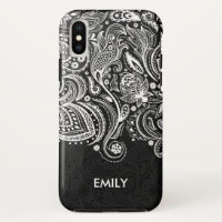 Elegante paisley floral blanca y negra 2