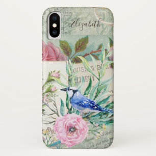 title_seo2 Elegante pájaro arrendajo azul floral rosa vintage