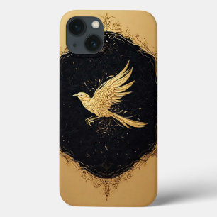 Funda Para iPhone 13 Elegante Pájaro de Oro en Marco Antiguo Ornamentad