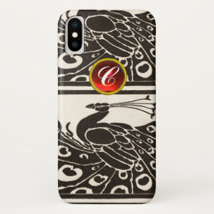 TITLE_SEO2 ELEGANTE PAON BLANCO NEGRO RUBÍ ROJO GEM MONOGRAMA