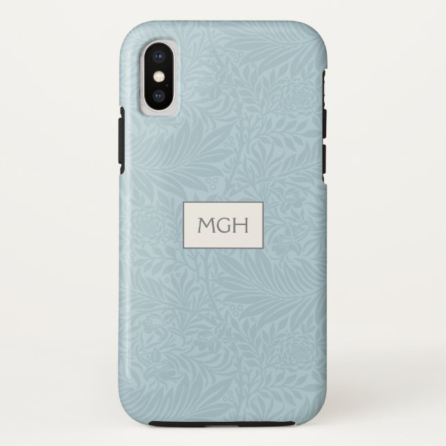 Funda De Case-Mate Para iPhone Elegante patrón botánico boho azul monograma (Reverso)