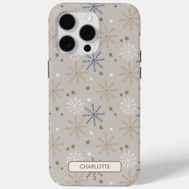 Funda De Case-Mate Para iPhone Elegante patrón de copo de nieve Beige Pesonalizad (Reverso )