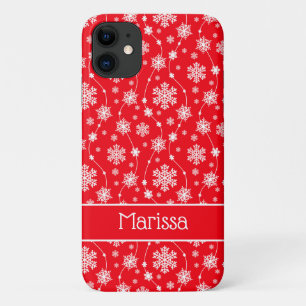 Funda Para iPhone 11 Elegante patrón de copos blancos de invierno rojo