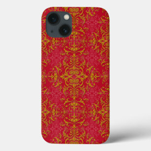 Funda Para iPhone 13 Elegante patrón de damasco floral en oro y rosa pr