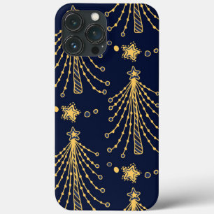 Funda Para iPhone 13 Pro Max Elegante patrón de estrella de árbol de navidad az