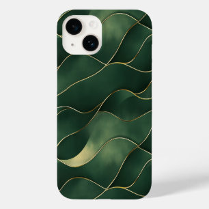 Funda Para iPhone 14 De Case-Mate Elegante Patrón de Remolino Verde y Dorado de Lujo