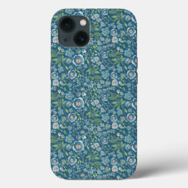 Funda Para iPhone 13 Elegante Patrón Floral Azul