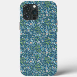 Funda Para iPhone 13 Pro Max Elegante Patrón Floral Azul Verde