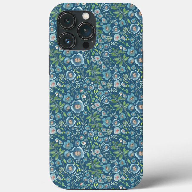 Funda De Case-Mate Para iPhone Elegante Patrón Floral Azul Verde (Reverso )