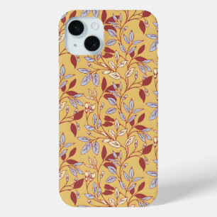 Funda Para iPhone 15 Mini Elegante patrón floral con hojas rojas y azules