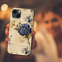 Funda Para iPhone 13 Elegante patrón floral de crema azul