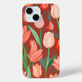 Funda Para iPhone 15 Elegante patrón floral de tulipanes - Primavera ro