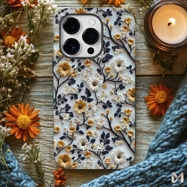 Funda De Case-Mate Para iPhone Elegante Patrón Floral Dorado Bordado (Subido por el creador)