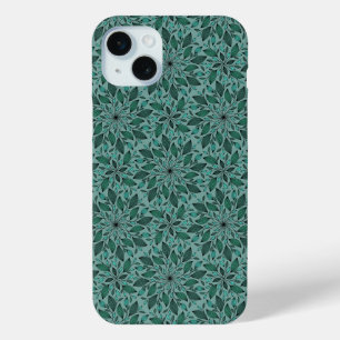 Funda Para iPhone 15 Mini Elegante patrón floral en azul turquesa con mandal