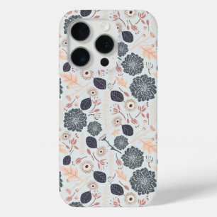 Funda Para iPhone 15 Pro Elegante patrón floral gris azul