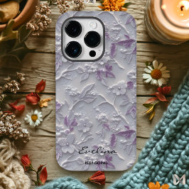 Funda Para iPhone 14 Pro De Case-Mate Elegante Patrón Floral Lavanda Bordado