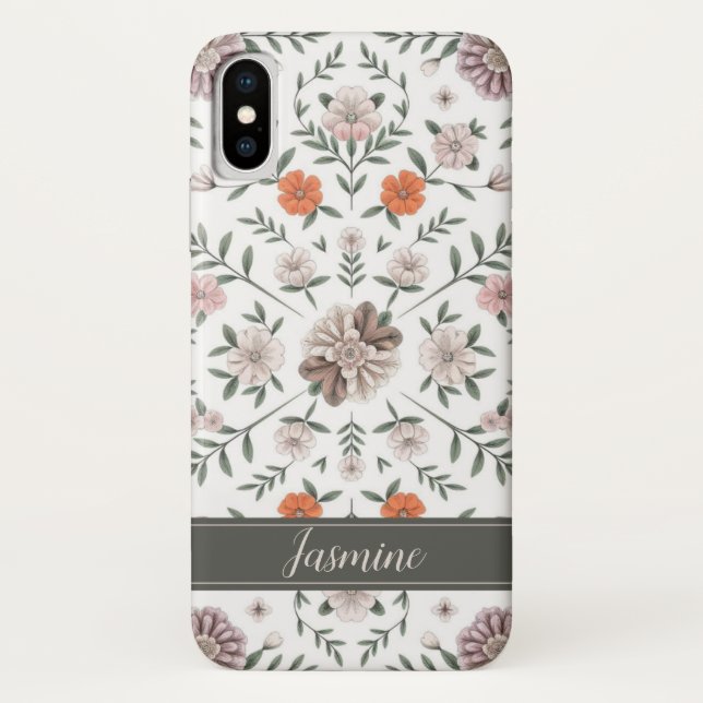 Funda De Case-Mate Para iPhone Elegante Patrón Floral Nombre personalizado iPhone (Reverso)