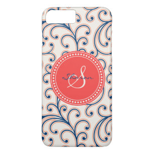 Funda Para iPhone 8 Plus/7 Plus Elegante patrón floral rojo azul monograma femenin
