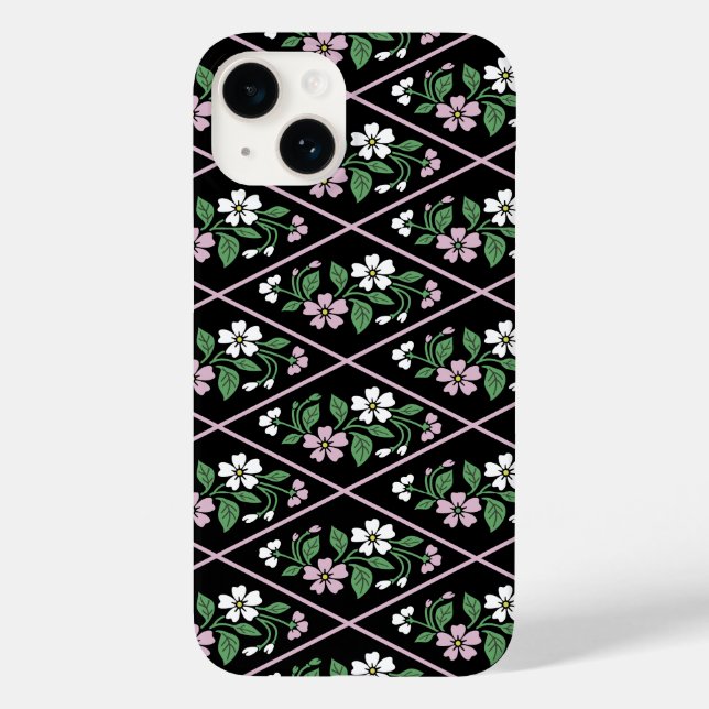 Funda De Case-Mate Para iPhone Elegante patrón floral rosa negro y blanco (Reverso )