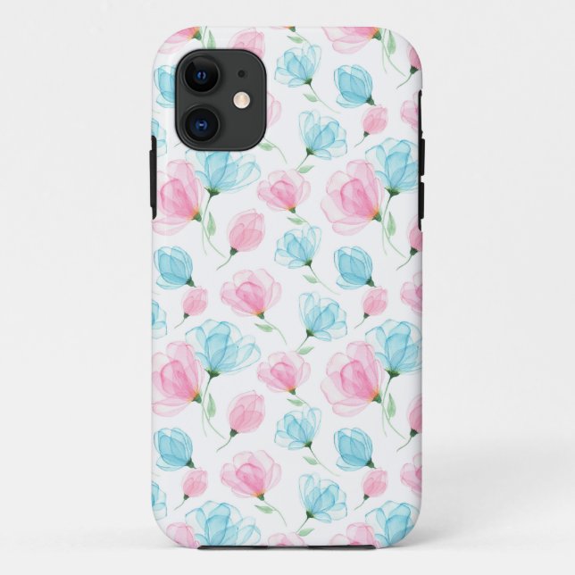 Funda De Case-Mate Para iPhone Elegante patrón floral rosa y azul (Reverso)
