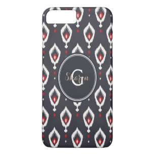 Funda Para iPhone 8 Plus/7 Plus Elegante patrón tribal ikat negro y rojo con monog