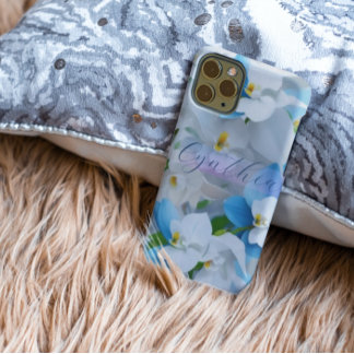 Funda Para iPhone 11 Elegante Personalizado Girly Floral Azul Personali