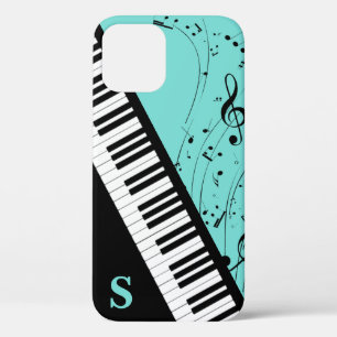 Funda Para iPhone 12 Elegante Piano Keyboard Music Notes Monogram Mint